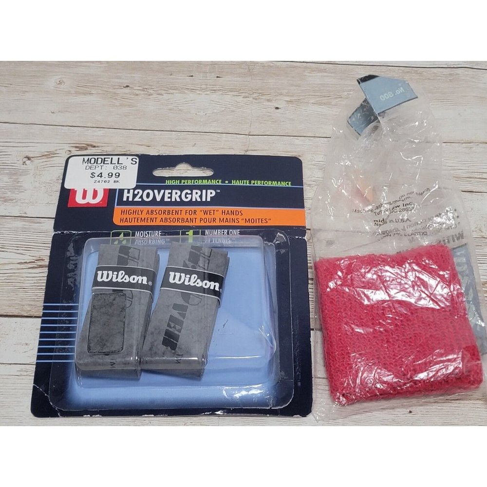 2 Wilson H20 over grips highly absorbent for wet hands vintage w/ sweatband red